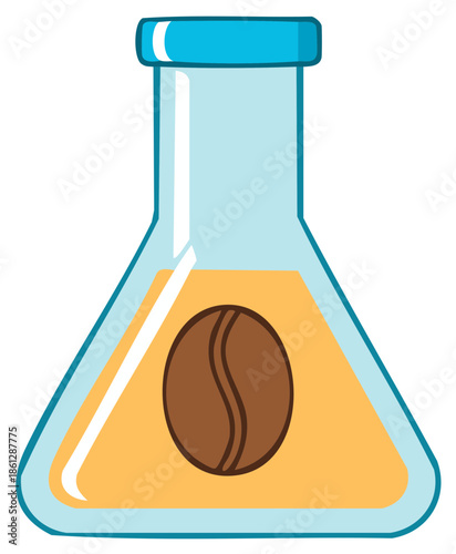 Cartoon Erlenmeyer flask with coffee bean in amber liquid a science and coffee concept illustration
