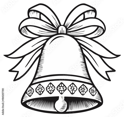 Christmas Bell Illustration Topped with a Ribbon Bow Holiday Decorations
