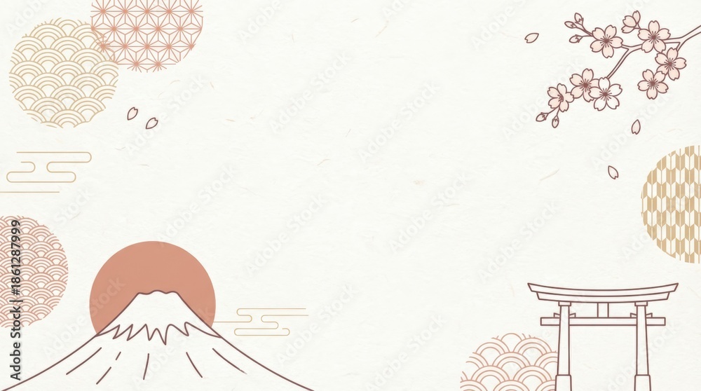 Fototapeta premium Cultural celebration of cherry blossoms and mount fuji japan graphic design minimalist style aesthetic viewpoint nature and tradition combined