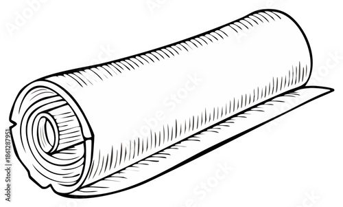 Rolled Parchment Scroll with Rough Edges in Sketchy Line Art Style