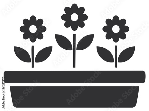 Simple Stylized Three Flowers in a Planter Pot Icon Design Element