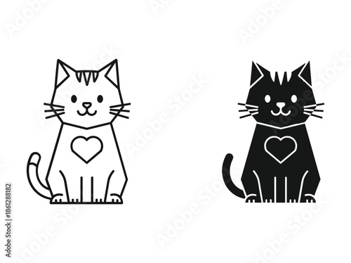 Cute cat illustration with heart symbol on chest