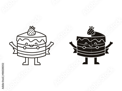 Cute cartoon cakes with strawberry topping and ribbons