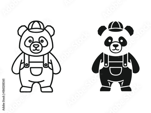 Cartoon panda wearing overalls and hard hat