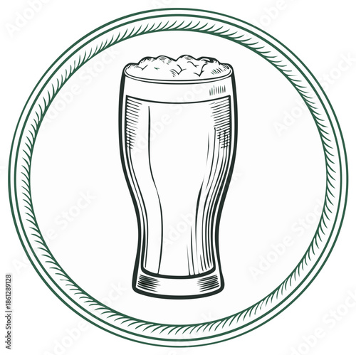 Pilsner Glass with Frothy Beer in Green Decorative Circle Illustration