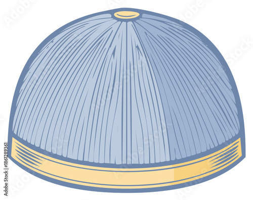 Vector illustration of a traditional light blue kufi cap with golden yellow trim and textured lines