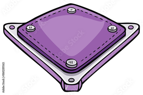 Vibrant purple baseball base or softball field diamond illustration with stitched details and secure fasteners