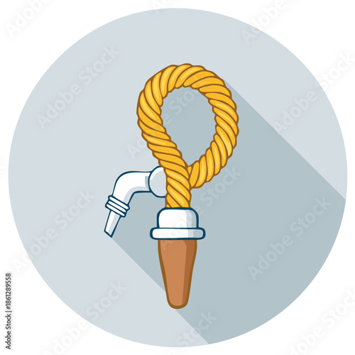 Cartoon illustration of a draft beer tap with a unique twisted rope handle