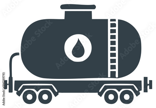 Isolated Graphic of a Liquid Tanker Car with a Ladder and Wheel Set for Freight Transport