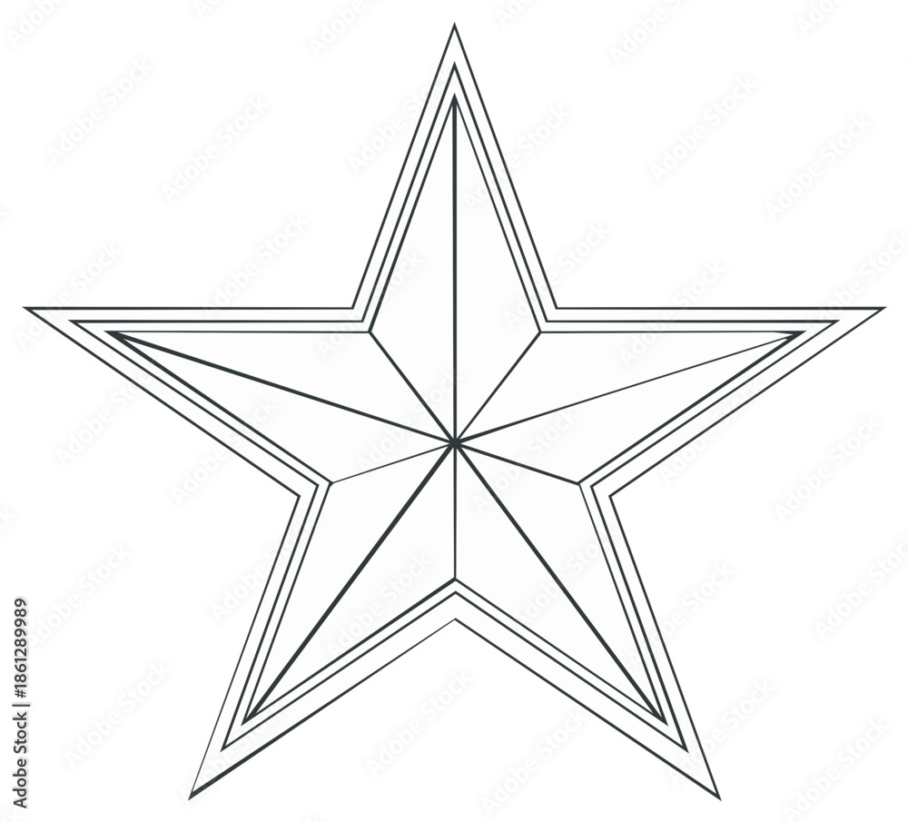 Obraz premium Simple outline star with linear details, graphic five-pointed emblem or design element