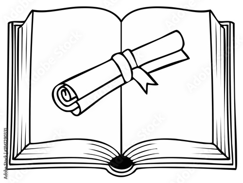 black and white book with scroll clip art preview