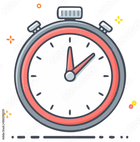 Brightly colored stopwatch icon illustration featuring timing mechanism and countdown graphic for use in presentations.