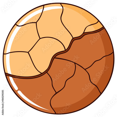 Cartoon Planet with Cracked Earth Dividing in Light and Dark Color Shades