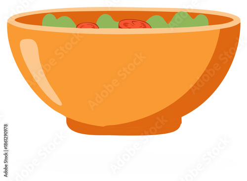 Orange Salad Bowl with Green Leaves and Red Tomato Slices Healthy Eating