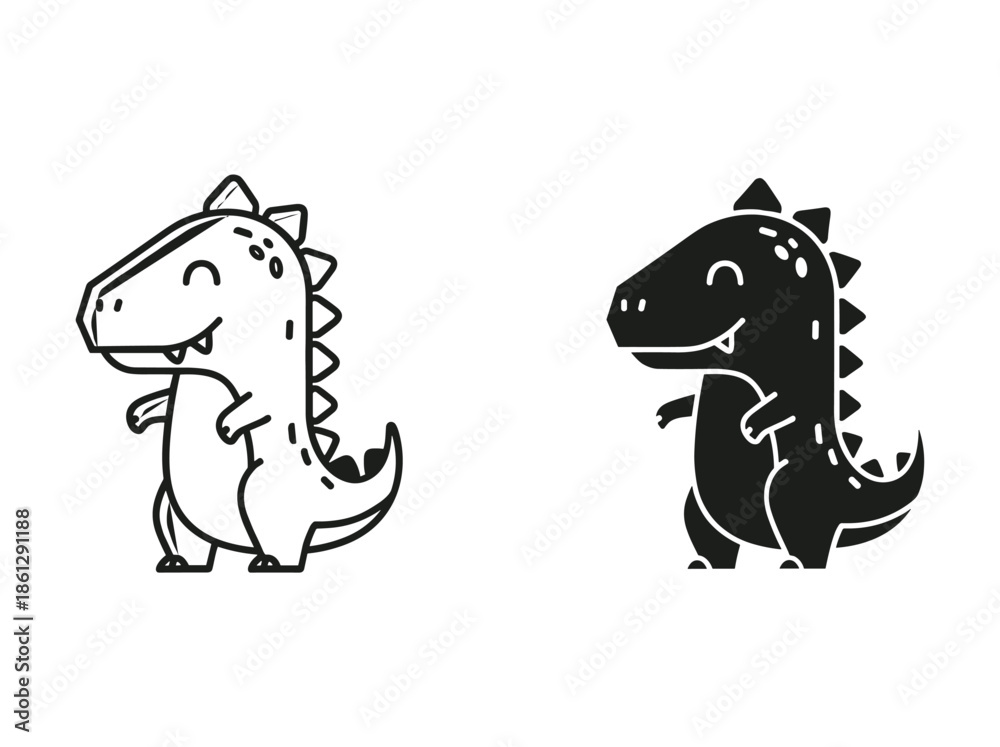 Obraz premium Cute cartoon dinosaur illustration in black and white