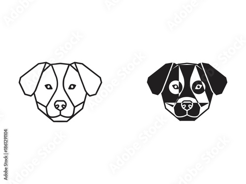 Geometric dog face illustrations in black and white
