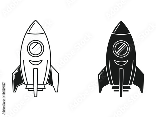 Simple black and white rocket ship illustration