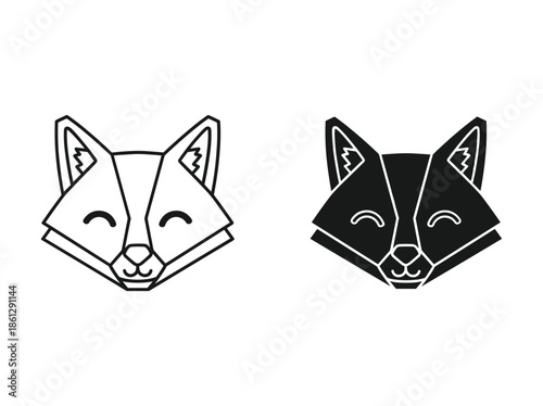Geometric fox head illustration in black and white