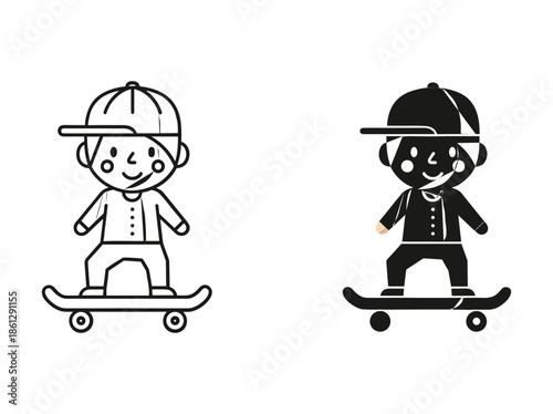 Cartoon boy riding skateboard with cap