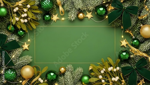 Christmas frame background with fir branches, balls, and holiday decorations