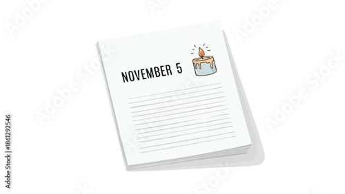 Illustrated calendar page featuring November 5 date with a gentle glowing candle a symbolic representation of autumn reflections and important event