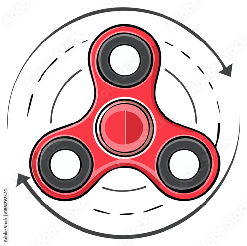 Red hand spinner toy rotating illustration in a circle