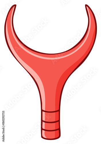 Cartoonish red devil horn accessory or abstract shape with a smooth gradient and bold outline