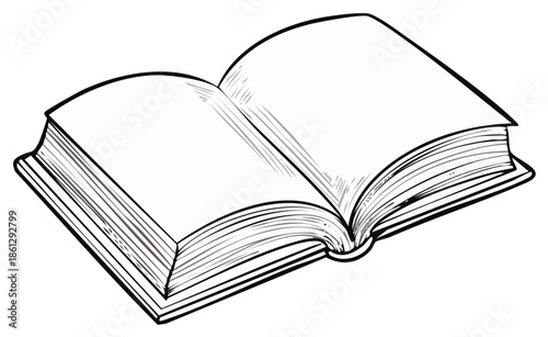 Open book with blank pages in a sketch style, representing knowledge, learning, and creativity