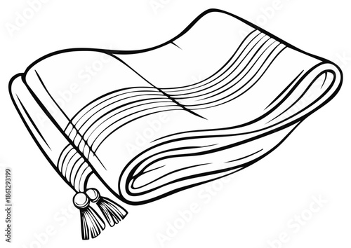 Folded blanket with tassels illustration outline