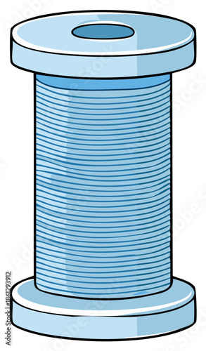 Blue spool of thread, illustration.