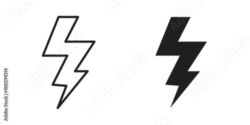 Electricity icons in black glyph and liner versions for design.