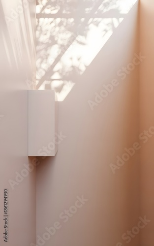 Minimalist Wall Display With Single Block Box Shape Geometric Composition Modern Interior Design and Architectural Element Light Shadow Play and Beige Palette