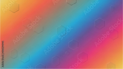 A vibrant abstract background featuring a colorful gradient with hexagonal patterns