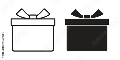 Gift box icons in black glyph and liner versions for design.