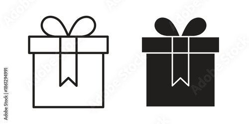 Gift icons in black glyph and liner versions for design.