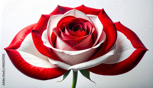 Red and white rose on a white background. Ai