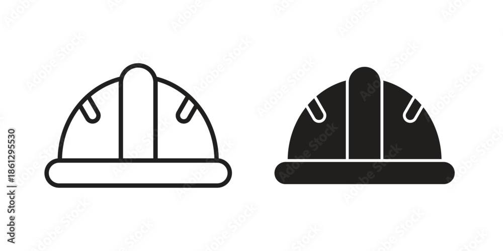 Fototapeta premium Helmet icons in black glyph and liner versions for design.