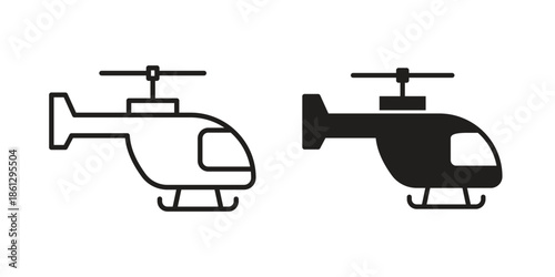 Helicopter icons in black glyph and liner versions for design.