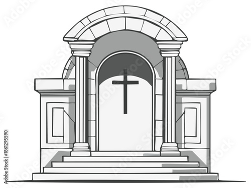 Ornate Stone Altar With Cross and Archway Elegant Architectural Sacred Structure