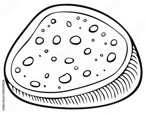 Cartoon slice of bread with holes. Simple food illustration.