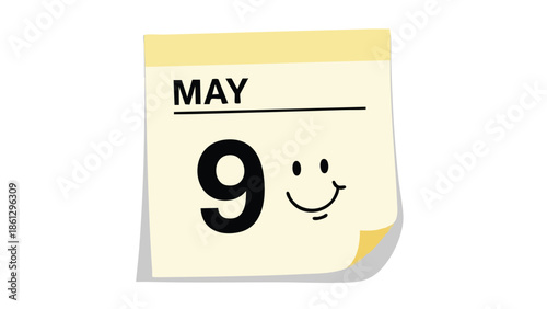 A cheerful illustration of May 9 on a peelable calendar sheet, symbolizing upcoming events and a positive outlook for the day ahead