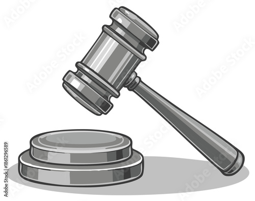 Gavel and Sound Block Illustration of Justice and Law concept in silver color