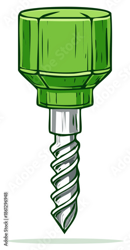 Green Auger Drill Bit Illustration, Construction Tool, Woodworking Equipment