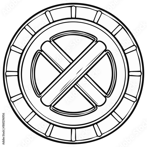 Vector illustration of a circular coin or medallion with a prominent X symbol
