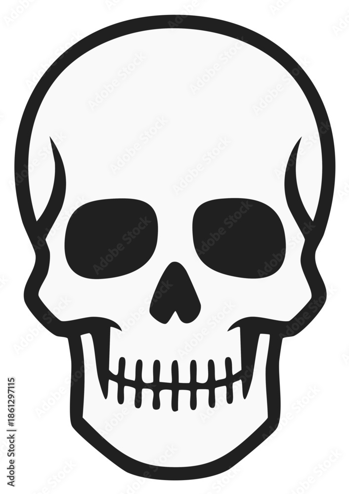 Fototapeta premium Bold depiction of a human skull in a vector graphic for a skeleton or death symbol representation on a plain background