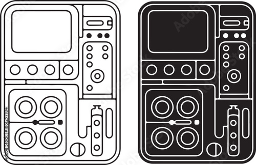 Minimalist cycler interface home dialysis machine line art and filled black color vector
