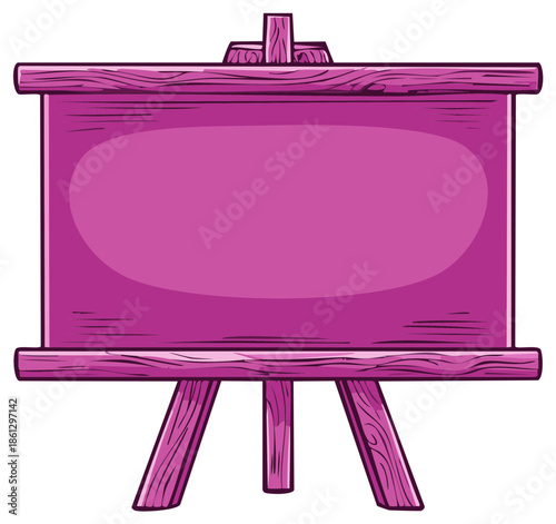 Empty wooden easel with a purple canvas displaying a blank space for text or art