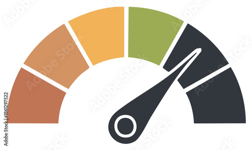 Colorful Speedometer Gauge Showing Mid-Range Performance With Needle Pointing High