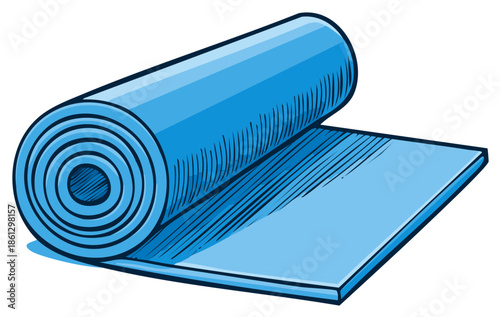 Illustration of a Rolled Blue Exercise Mat for Fitness and Wellness Activities