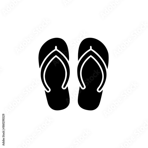 Black flip flops with white outlines on plain background